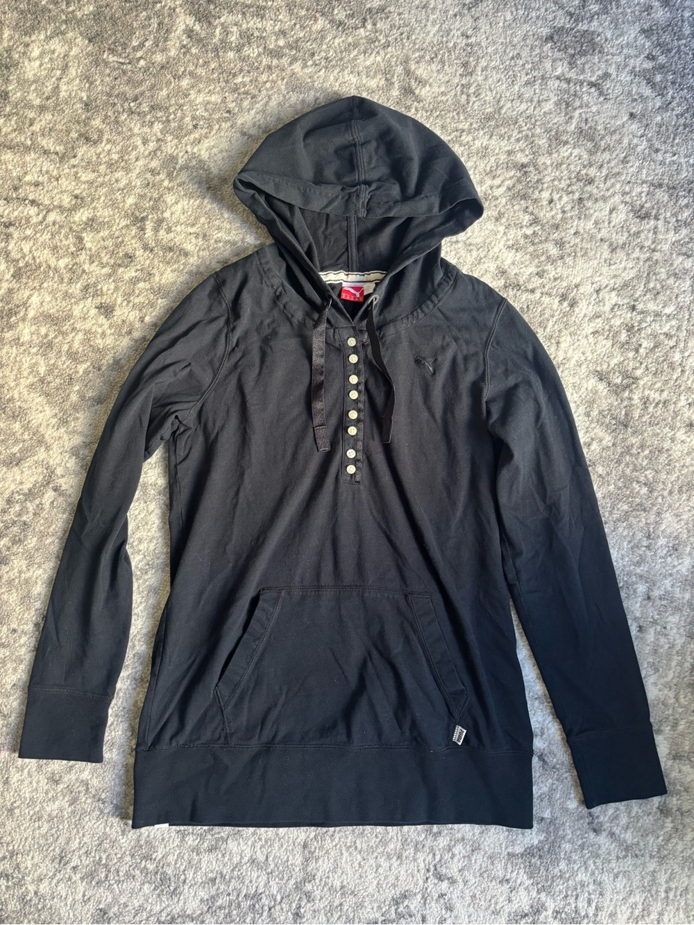 Puma Black Hooded Long-Sleeve Pullover with Button Placket